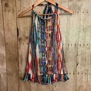 Halter Heart Soul Lace Overlay Watercolor Top Delicate Ruffle Lined